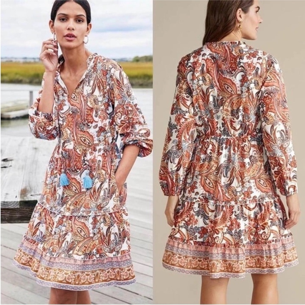 NWT Soft Surroundings Sadie Short Dress Missy Coral Paisley S Cotton